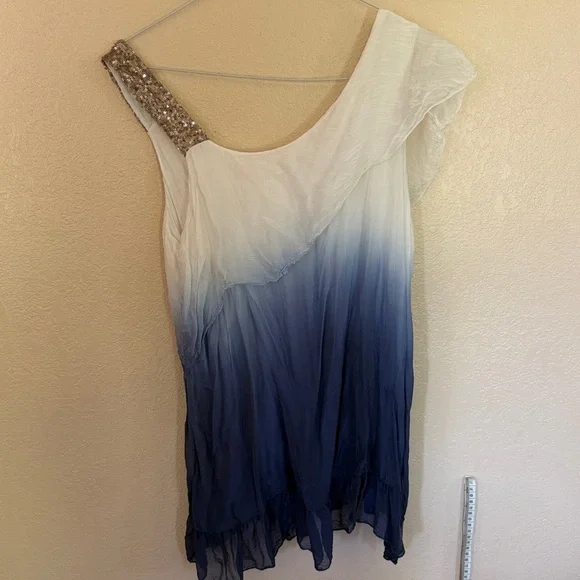 Bella France Silky Med top. Sequin Cotton attached undershirt. OMBRE blue/white - Picture 4 of 9